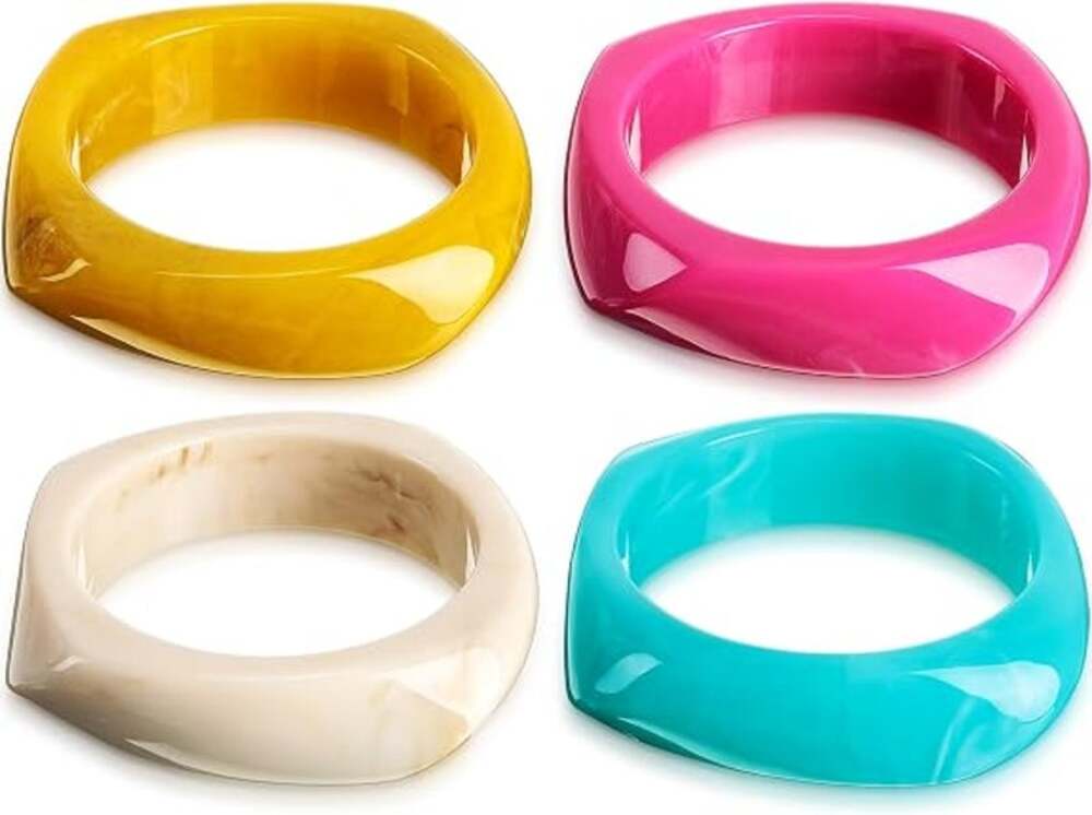 Landical 4 Pcs Colorful Acrylic Resin Chunky Bangle Bracelets Geometric Jewelry